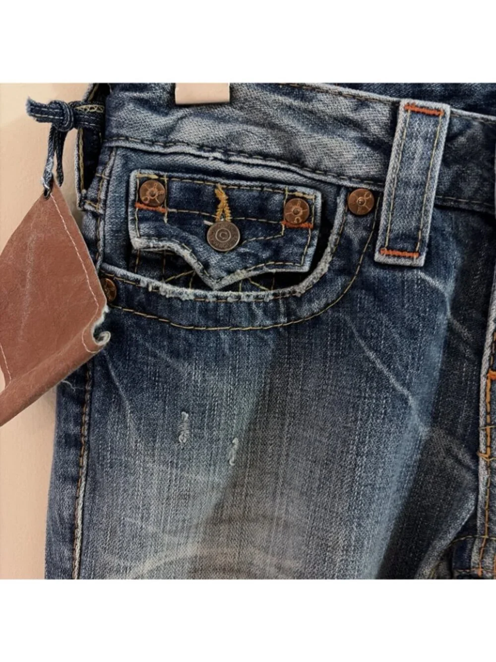 Vtg Y2K True Religion Joey Flare Jeans Low Rise Women's Size 27 Flap Pockets NWT